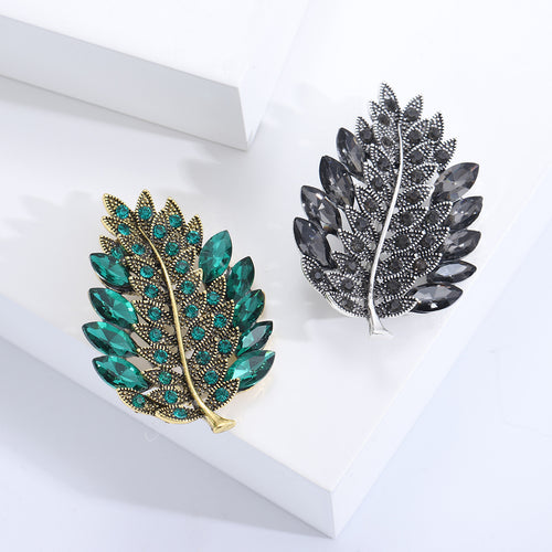 Crystal Leaf Brooch in Six Rich Color Combinations front view on a white background