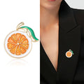Orange Citrus Slice Enamel Brooch With Green Leaf Gold Tone view 2