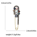 Safety Pin Brooch In Metal With Geometric Multicolor Stones And A Hanging Crystal Bar view 5