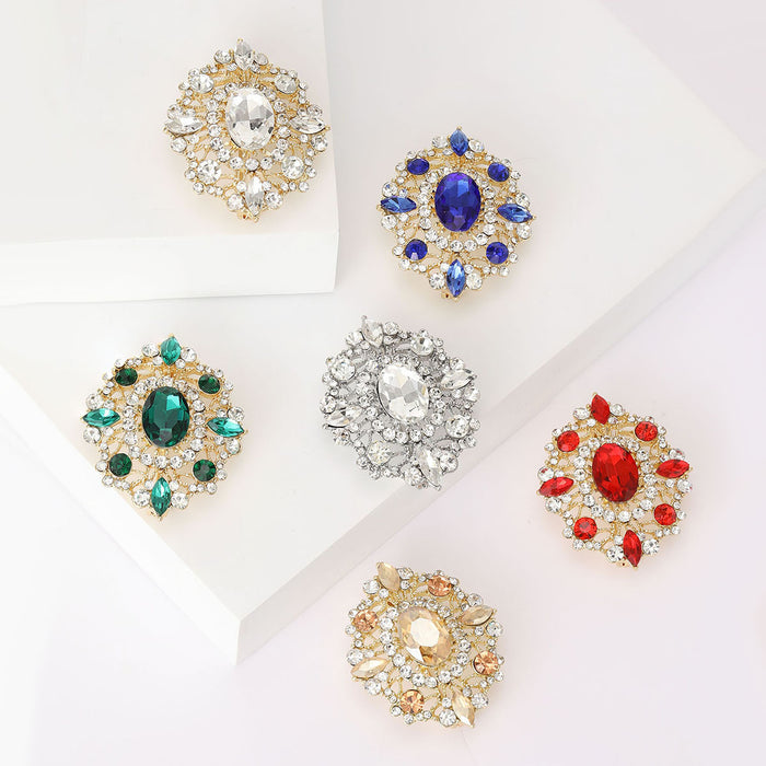 Oval Cluster Crystal Brooch In Nine Color Variations