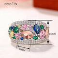 Multicolor Mixed-Cut Stone Extra-Wide Ring In Silver Tone view 5