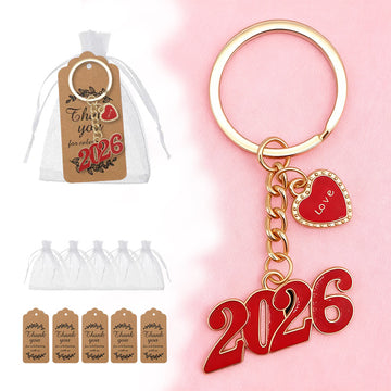 Red Enamel 2026 Heart Love Gold Split Ring Keychain