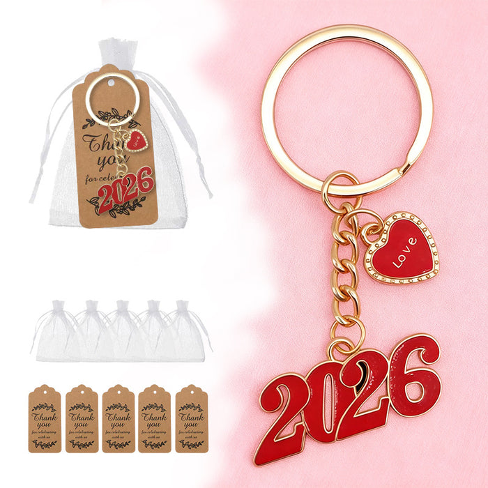 Red Enamel 2026 Heart Love Gold Split Ring Keychain
