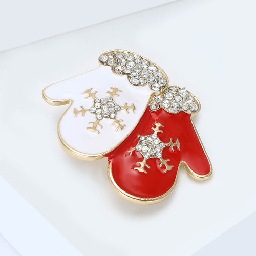 Red And White Mitten Brooch displayed at an angle