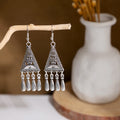 Fifty-One Silver Tone Ornate Ethnic Fringe Dangle Earrings view 10