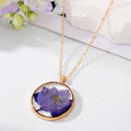 Gold Tone Round Clear Resin Pressed Flower Pendant Necklaces view 8