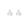 Pearl Look and Textured Silver Lace Bow Drop Stud Earrings view 5