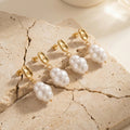 Irregular Disc and White Pearl Drop Earrings in Gold Tone view 3