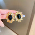 Black Oval Cabochon Vintage Style Stud Earrings Statement Jewelry view 6