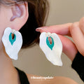 White Enamel Calla Lily Earrings And Open Ring Pearl Accent view 2