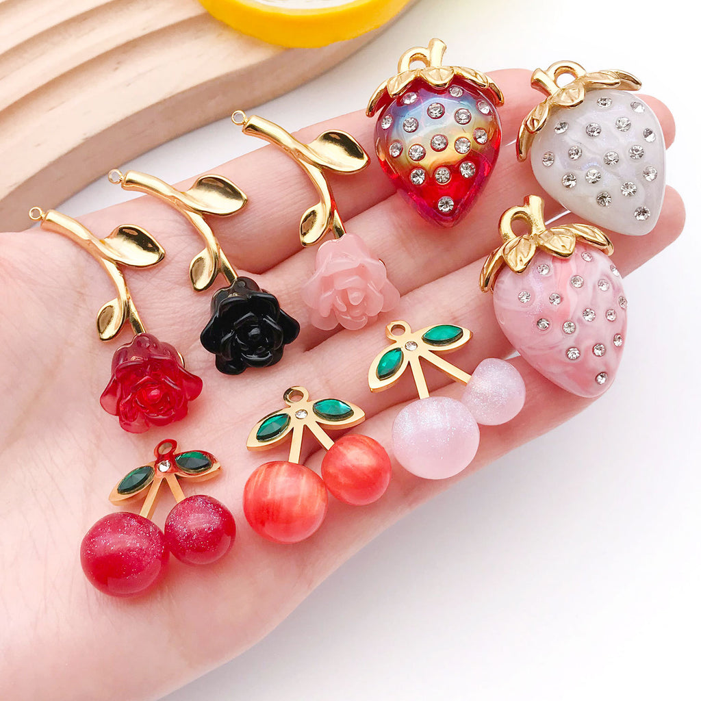 Stainless Steel 3D Cherry Strawberry Charm Pendants for DIY Keychain Necklace Bag
