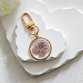 Gold Tone Round Pressed Hydrangea Resin Clip Keychains view 7