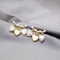 Gold Heart White Shell Look Charm Cluster Stud Earrings view 3