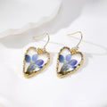 Gold Tone Heart Pressed Flower Resin Hook Earrings view 3