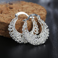 Silver Tone Filigree Lace Openwork Hoop Earrings Pair view 2
