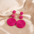 Brown Raffia Wrapped Triple Round Statement Stud Earrings view 4