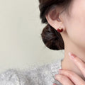 Red Apple Stud Earrings with Gold Tone Leaf Detail view 2