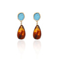 Blue Rectangle and Amber Look Teardrop Dangle Stud Earrings view 5