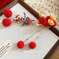 Gold Red Blue Enamel Koi Fish Clip with Red Pom Poms view 2