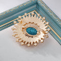 Blue Aqua Gold Tone Sunflower Crystal Metal Brooch Pin view 3