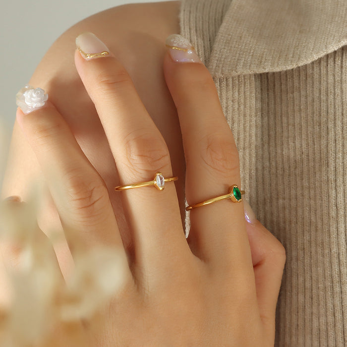 Gold Thin Band Marquise Zircon Ring Clear Or Green Stone