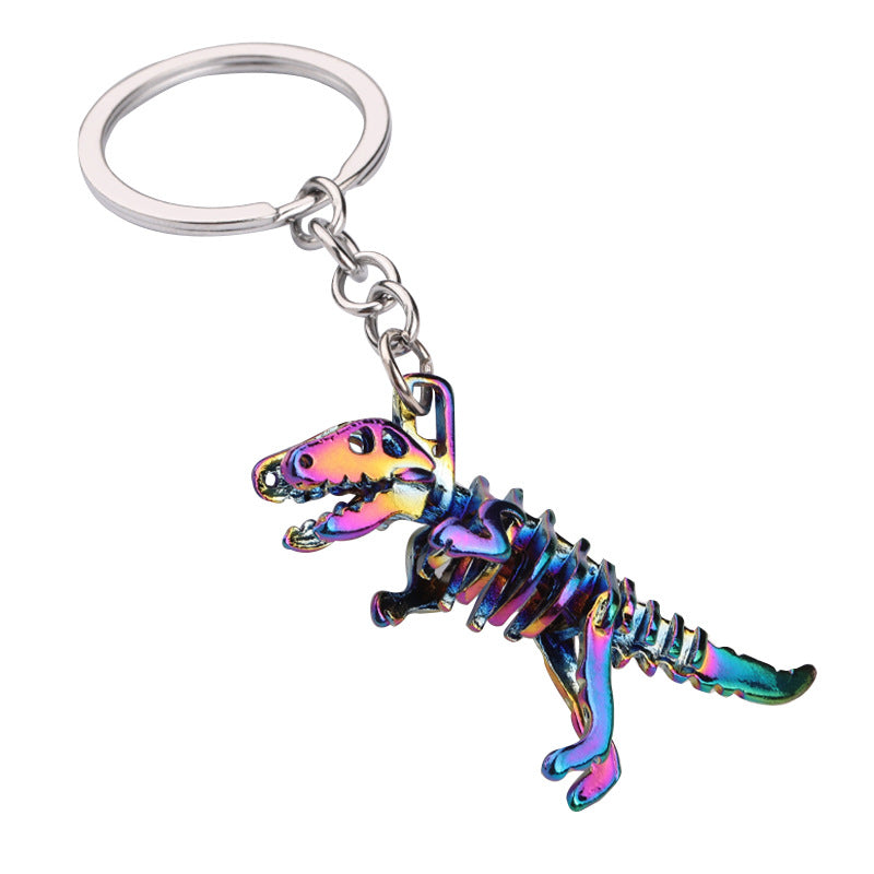 Colorful Alloy Dinosaur Skull Keychain Halloween Gift Bag Charm