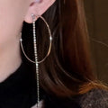 Silver Tone Open Hoop Earrings with Long Crystal Chain Tassels view 4