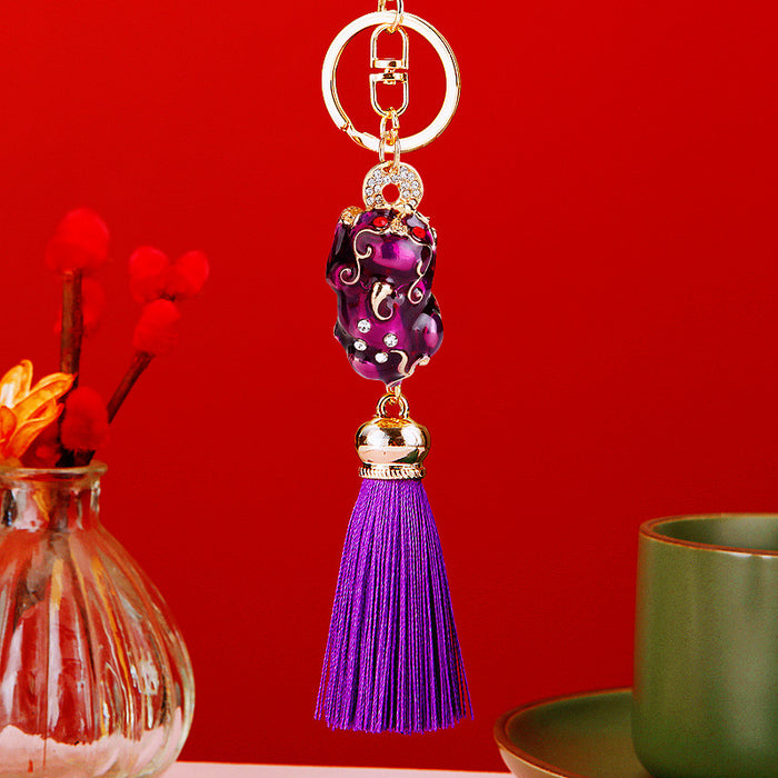 Chinese Pixiu Bead Tassel Keychains in Seven Color Combinations