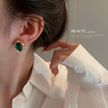 Green Oval Crystal Halo Stud Statement Earrings Pair view 4