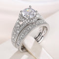 White Metal Round Halo Clear Stone Two-Piece Ring Set Alloy view 5