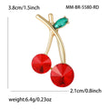 Red Crystal Cherry Brooch with Green Leaf Accent Clothing Pin view 5