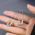 Silver Safety Pin Shape Stud Earrings Polished Metal view 2