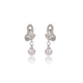 Silver Rhinestone Butterfly Stud Earrings Gray Pearl Drops view 5