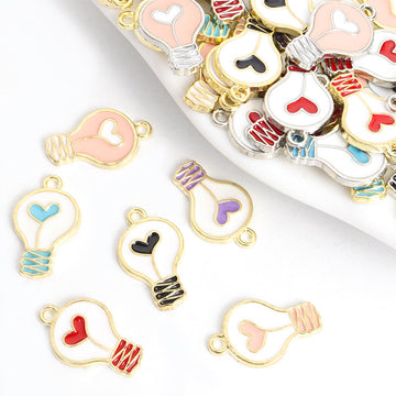 Heart Filament Light Bulb Charms in Six Colors and Two Metal Tones