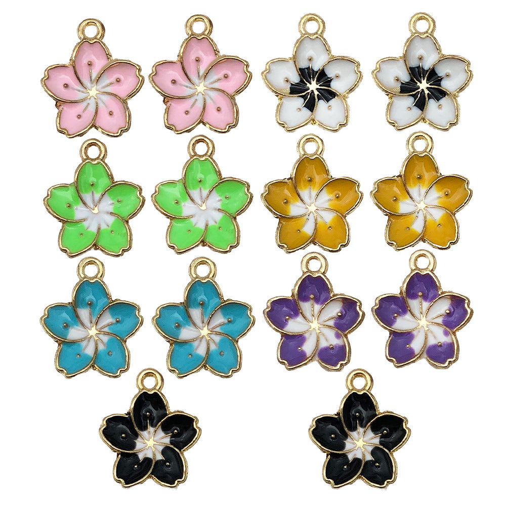 Enamel Zinc Alloy Five Petal Flower Cherry Blossom Charm Pendant for DIY Jewelry Making