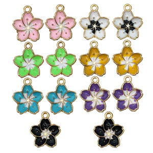Enamel Cherry Blossom Zinc Alloy Charms in Seven Colors, 16 mm