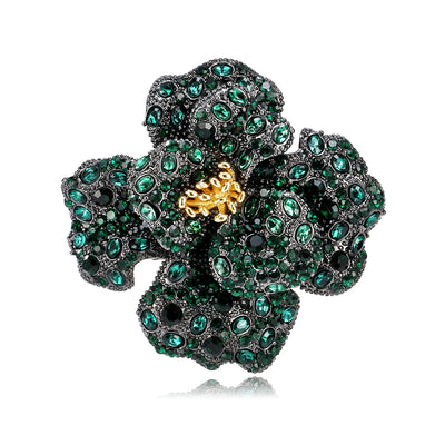 Front product view of the green crystal flower ring