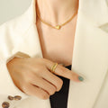 Heart Pendant Cuban Curb Chain Necklace Gold Steel Tone view 4