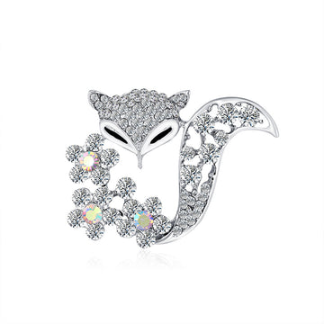 Silver Tone Fox Crystal Enamel Two Designs Metal Brooch Pin