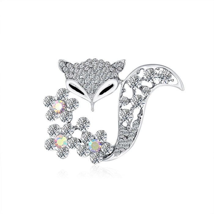 Silver Tone Fox Crystal Enamel Two Designs Metal Brooch Pin