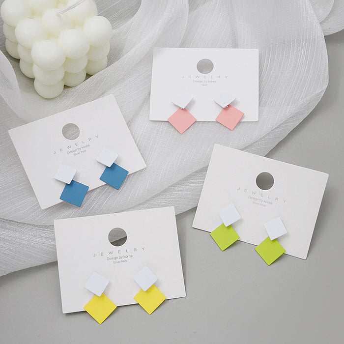 White and Yellow Double Square Geometric Stud Earrings