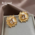 Gold Tone Champagne Rectangular Stone Sunburst Stud Earrings view 1