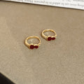 Gold Tone Red Heart And Flower Earrings With Decorative Metal Details view 6