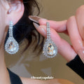 Silver Rhinestone Multi Row Necklace Teardrop Earrings Set view 4