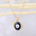 Gold Tone Ornate Round Evil Eye Pendant Necklaces in Six Colors view 7