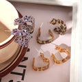 Gray and Tan Leopard Print Wavy Heart Hoop Earrings view 2