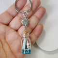 Blue Glass Message Bottle and Shell Split-Ring Keychain view 2