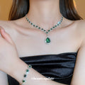 Silver Tone Green Teardrop Crystal Necklace And Earring Set view 2