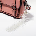Heart Clasp White Lace Ribbon Bag Charm Keychain with Pearls view 1