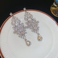 Silver Tone Ornate Openwork Crystal Teardrop Earrings view 6